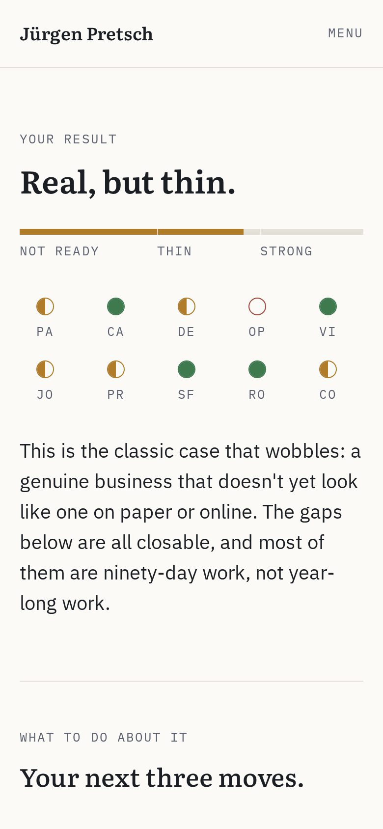E-2 Reality Check result with traffic-light rows
